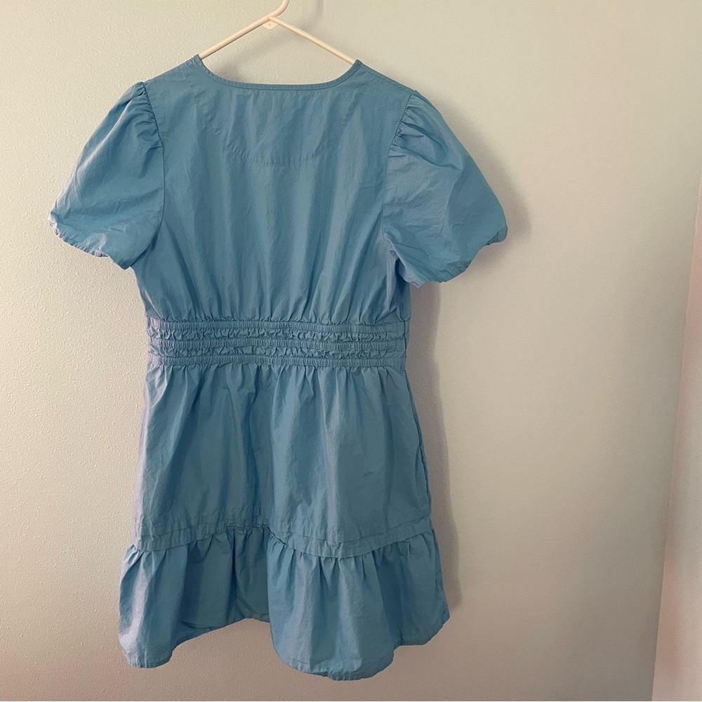 Quince Sky Blue Short Puff Sleeve Mini Dress - Picture 7 of 15